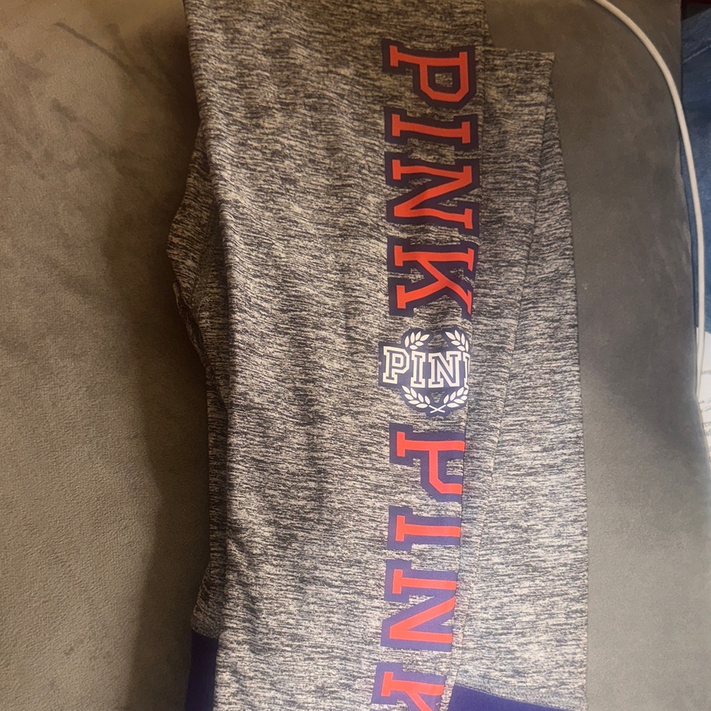 PINK Victoria's Secret Gray Leggings with Pink and Blue Accents